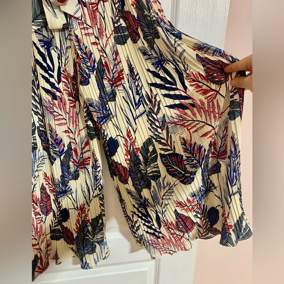 Alice Blue Pleated Wide Leg Tropical Novelty Flowy Belted Pants Size Medium - Picture 3 of 10